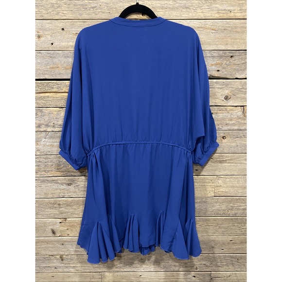NWT‎ She + Sky Women's Blue A Line Dress Front Tie Size Medium Ruffles V Neck - Picture 8 of 10